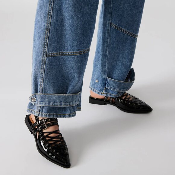 NEW STEVE MADDEN Galanto Lace Up Slingback Flats in black for women 725 3j7 - Picture 7 of 11